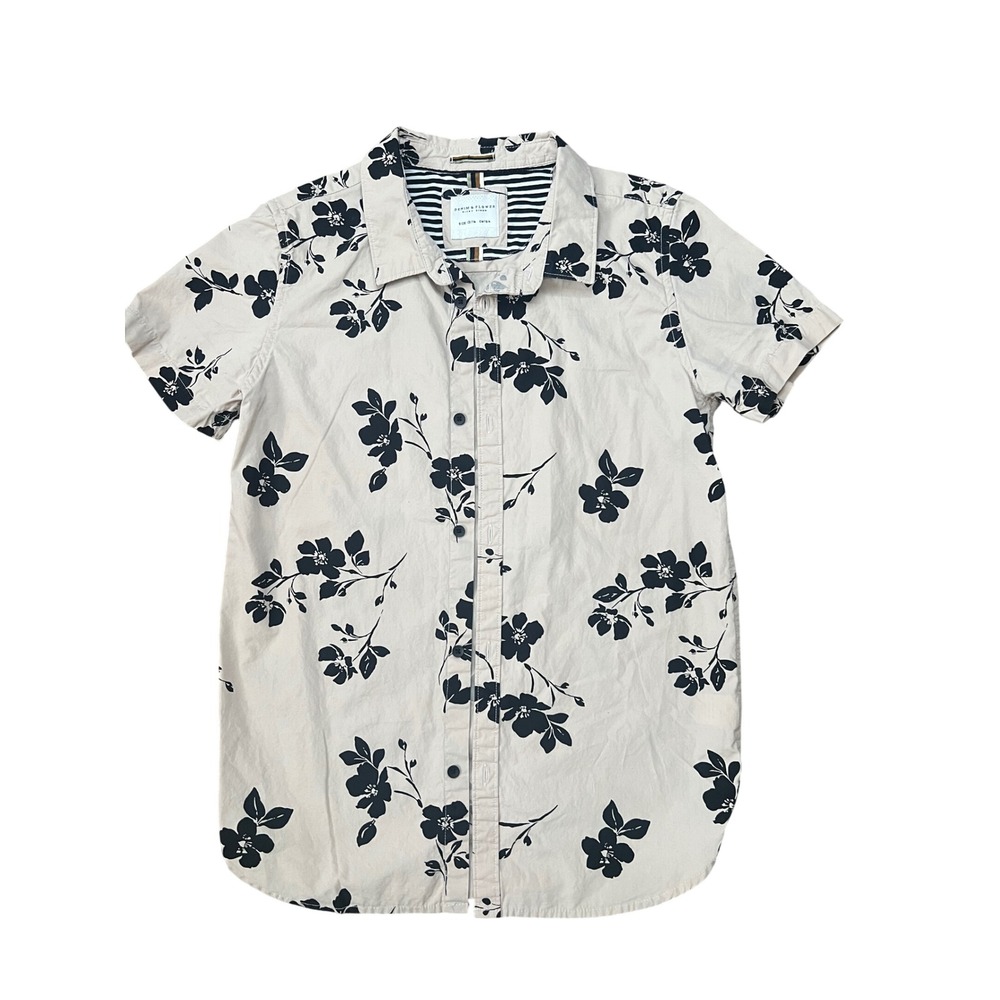 Denim & Flower Ricky Singh Boys Tan Floral Short Sleeve Button Down Shirt 13/14